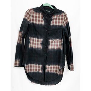 Monrow Black Plaid Tie Dye Grunge Punk Cobain Tunic Long Sleeve Button Down L